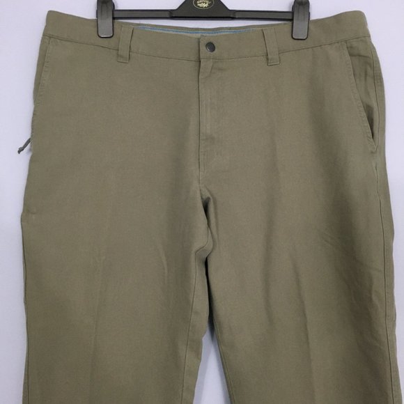 Columbia Mens 42W 30L Olive Hook & Loop Zip Pockets 100% Cotton Flat Front Pants - Picture 2 of 14